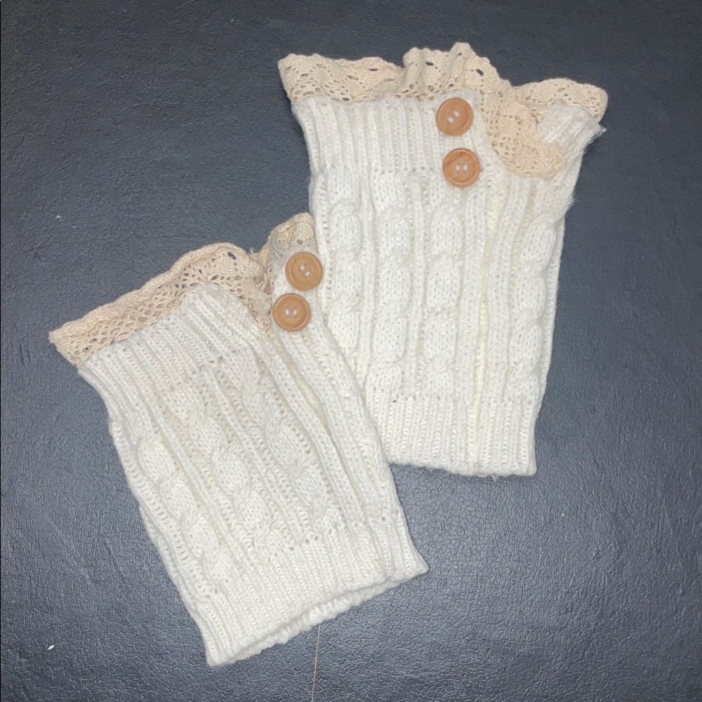 Knit Boot Cuffs with Lace Trim and Buttons